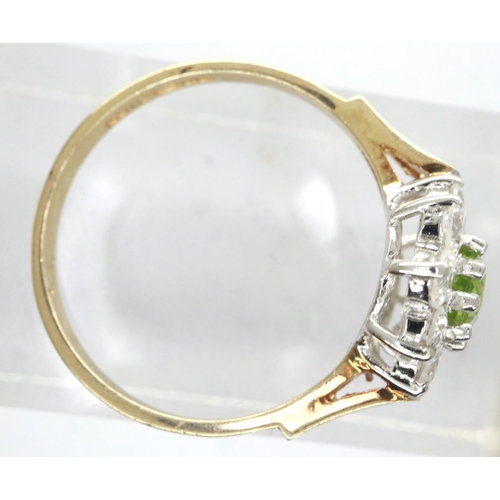 35 - 9ct gold cluster  ring set with peridot and cubic zirconia, size M, 2.0g. P&P Group 1 (£14+VAT for t... 