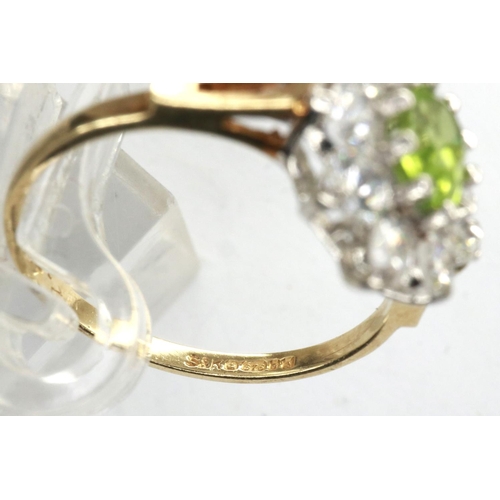 35 - 9ct gold cluster  ring set with peridot and cubic zirconia, size M, 2.0g. P&P Group 1 (£14+VAT for t... 