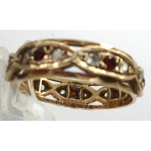 4 - 9ct gold eternity ring set with garnets and cubic zirconia, size N, 1.1g. P&P Group 1 (£14+VAT for t... 