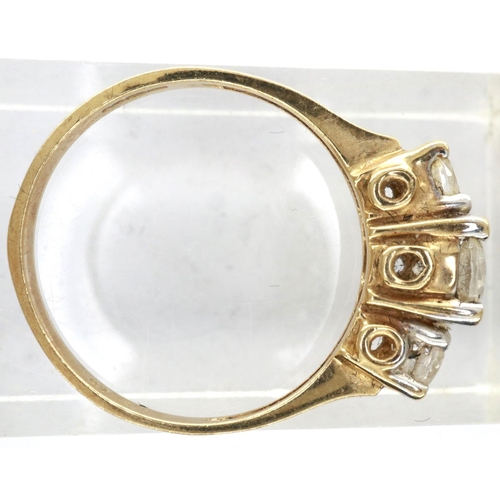 44 - 9ct gold trilogy ring set with cubic zirconia, size M, 2.2g. P&P Group 1 (£14+VAT for the first lot ... 