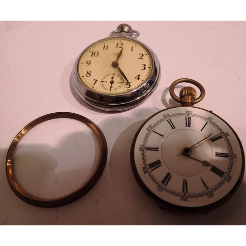 1121 - Gold plated crown wind pocket watch, (lacking clasp), and a Smiths Empire example, not working at lo... 