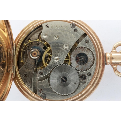 100 - WALTHAM: an American gold plated full hunter pocket watch, crown wind with subsidiary seconds dial, ... 