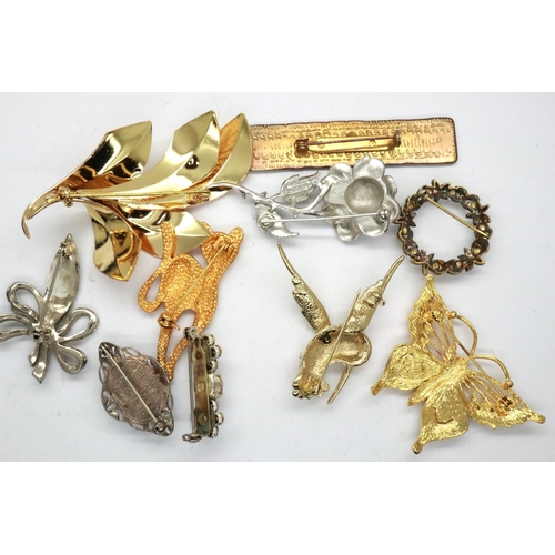 54 - Ten 925 silver and gilt, mainly stone set brooches, largest H: 70 mm. P&P Group 1 (£14+VAT for the f... 