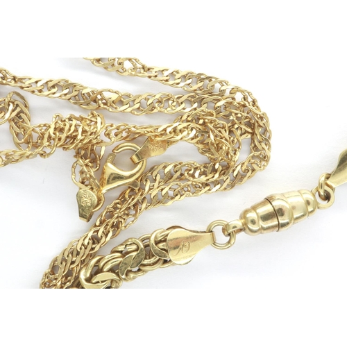 64 - Two 925 silver gilt necklaces and a charm bracelet, longest chain L: 42 cm. P&P Group 1 (£14+VAT for... 