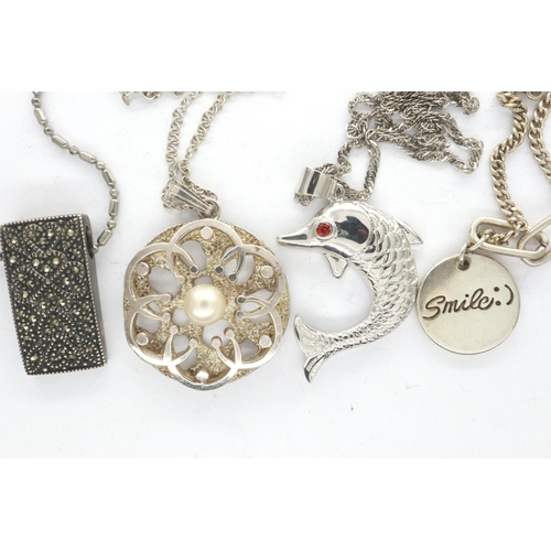 65 - Four 925 silver pendant necklaces, longest chain L: 46 cm. P&P Group 1 (£14+VAT for the first lot an... 