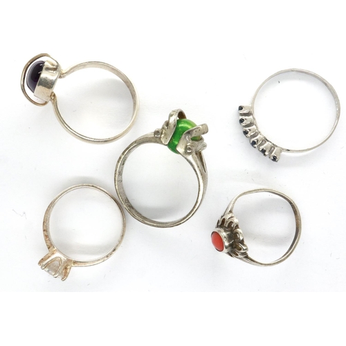 67 - Five 925 silver stone set rings, mixed sizes. P&P Group 1 (£14+VAT for the first lot and £1+VAT for ... 