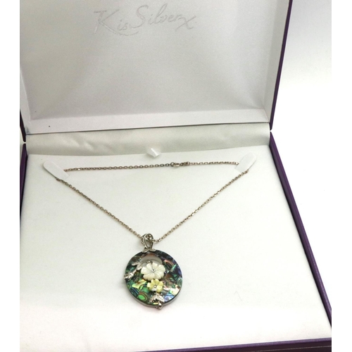 74 - Silver and mother of pearl pendant necklace, boxed, chain L: 32 cm. P&P Group 1 (£14+VAT for the fir... 