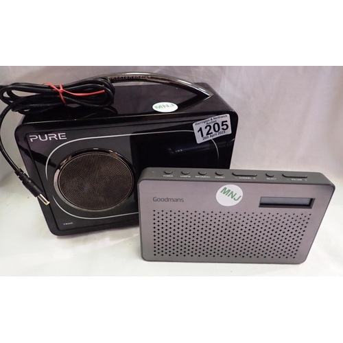 1205 - 2 DAB radios, Pure Evoke F4 radio with Bluetooth and snooze handle, and Goodmans, working at lotting... 