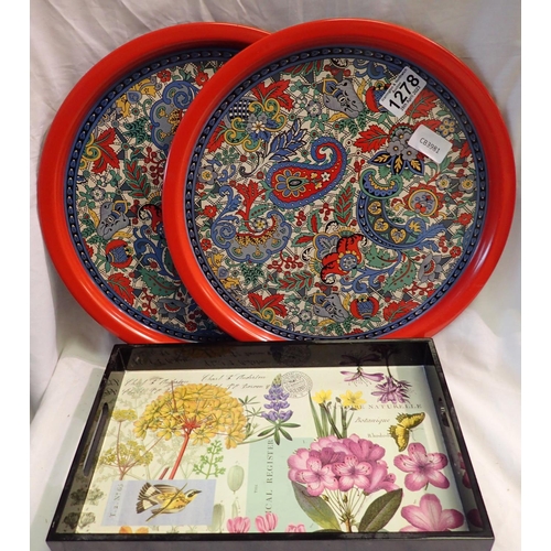 1278 - Two Liberty of London metal trays and another. Not available for in-house P&P