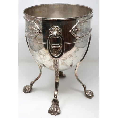 102 - Large four footed silver plated champagne bucket with inscription, H: 34 cm. P&P Group 2 (£18+VAT fo... 