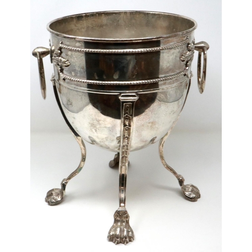 102 - Large four footed silver plated champagne bucket with inscription, H: 34 cm. P&P Group 2 (£18+VAT fo... 