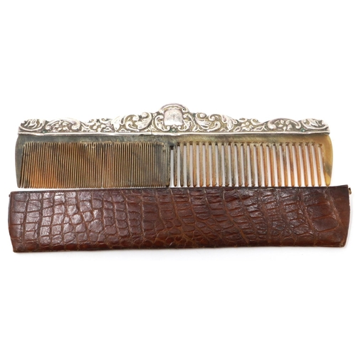 116 - Hallmarked silver mounted comb in snakeskin case, Birmingham assay. P&P Group 1 (£14+VAT for the fir... 