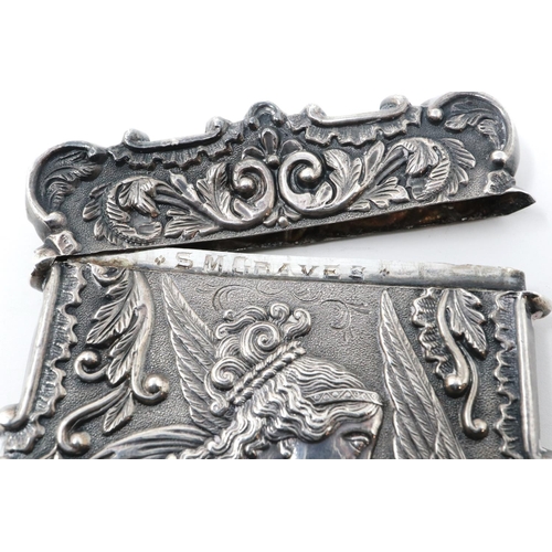 119 - Ganymede and The Eagle design silver castle top card case by SM Graves, in original box, 90 x 70 mm,... 