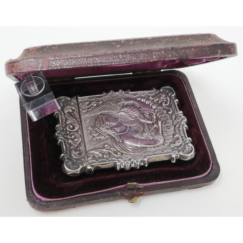 119 - Ganymede and The Eagle design silver castle top card case by SM Graves, in original box, 90 x 70 mm,... 