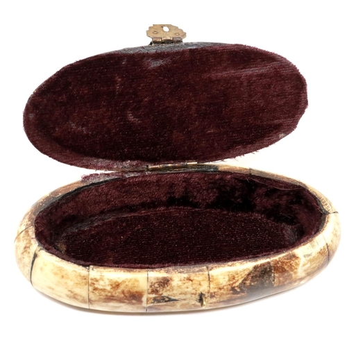 140 - Brass and bone velvet lined trinket box, L: 17 cm. P&P Group 1 (£14+VAT for the first lot and £1+VAT... 