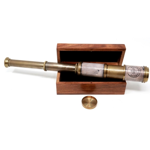 141 - Boxed brass and leather telescope, Dolland London, L: 36 cm, extended. P&P Group 3 (£25+VAT for the ... 