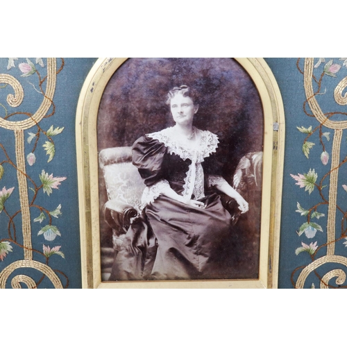 145 - Victorian embroidered and gilt photograph frame, overall 26 x 30 cm. P&P Group 2 (£18+VAT for the fi... 