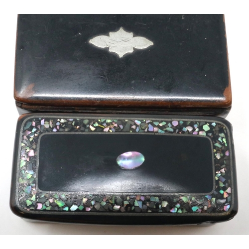 150 - Two inlaid wooden snuff boxes, largest 70 x 40 x 20 mm H. P&P Group 1 (£14+VAT for the first lot and... 