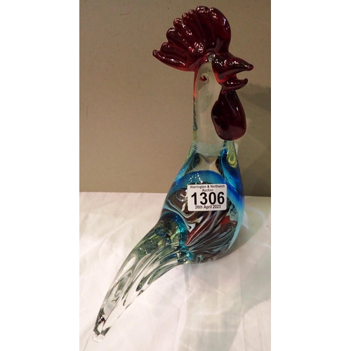 1306 - Blown glass cockerel, H: 24 cm. P&P Group 3 (£25+VAT for the first lot and £5+VAT for subsequent lot... 