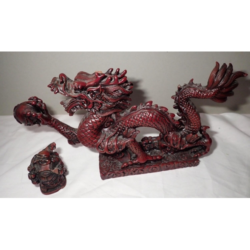 1312 - Oriental Dragon and Buddha figurines, largest H: 10 cm, with damages. P&P Group 2 (£18+VAT for the f... 