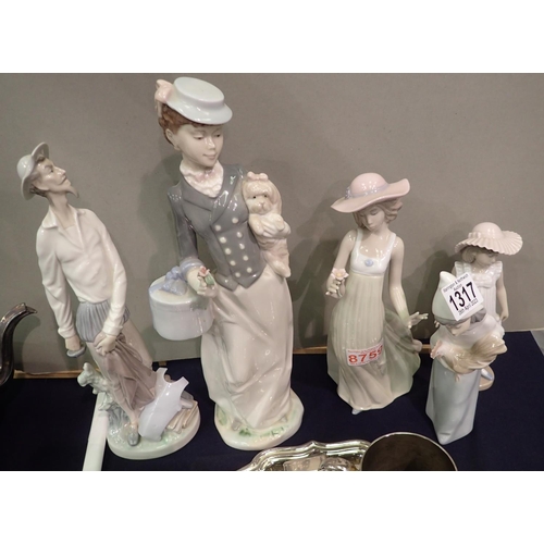 1317 - Four Nao figurines, a Lladro figurine, and another, largest H: 33 cm. P&P Group 3 (£25+VAT for the f... 