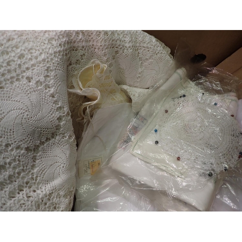 1347 - Box of linen and lace, some new. Not available for in-house P&P