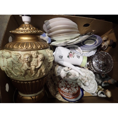 1529 - Quantity of decorative ceramics and glass to include a lamp with cherub decoration. Not available fo... 