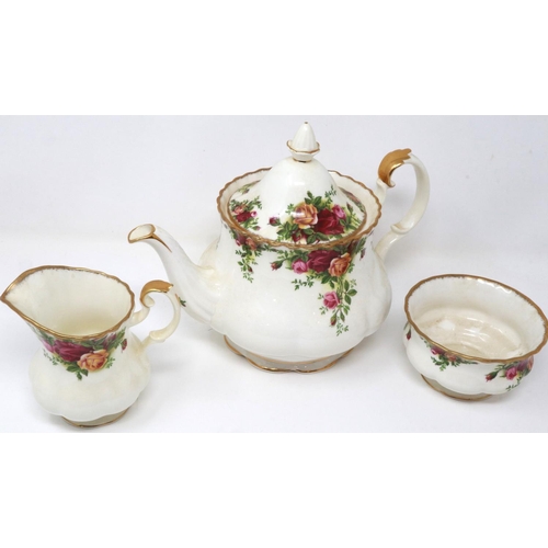 160 - Royal Albert Old Country Roses tea service comprising teapot, cream and sugar, with 1962 date, no cr... 