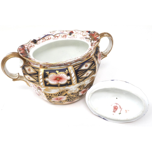 164 - Royal Crown Derby twin handled covered pot, H: 13 cm, with damages. P&P Group 1 (£14+VAT for the fir... 