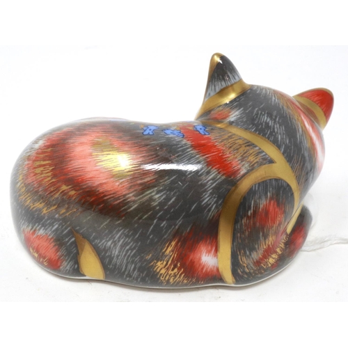 166 - Royal Crown Derby Catnip Kitten paperweight, with gold stopper, L: 80 mm, no cracks or chips. P&P Gr... 