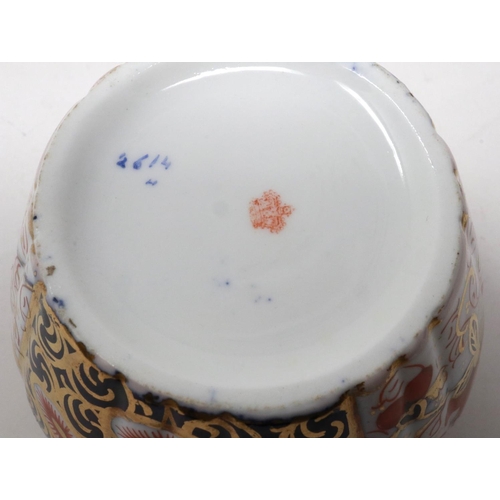 168 - Royal Crown Derby covered jar, in the 2614 Imari pattern, H: 90 mm, with damages. P&P Group 1 (£14+V... 