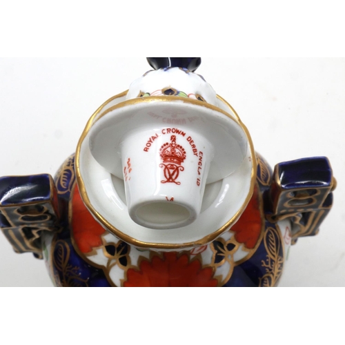 174 - 19th century Royal Crown Derby twin handled urn in the Imari pattern, H: 22 cm, small chip to base, ... 