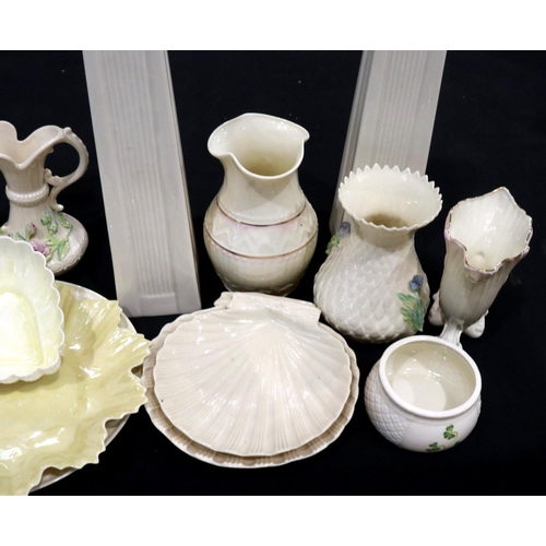 177 - Thirteen pieces of mixed Belleek, largest H: 33 cm, some with damages. P&P Group 3 (£25+VAT for the ... 