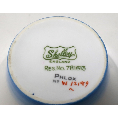 179 - Shelley breakfast tea service of seven pieces in the Phlox pattern, number 12189, largest H: 17 cm, ... 