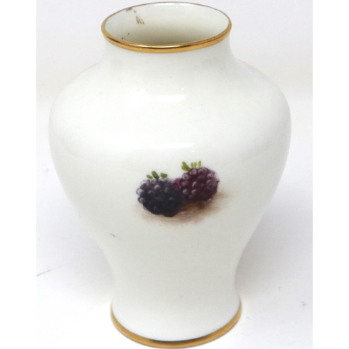 180 - Royal Worcester vase painted with fruit, no 2491, signed G. Dewsbury, H: 12 cm, no cracks or chips. ... 