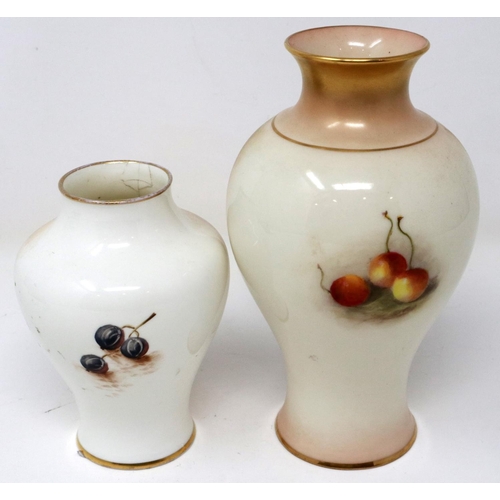 185 - Two Royal Worcester vases, one with damages, largest H: 16 cm, large vase signed Ricketts, smaller v... 