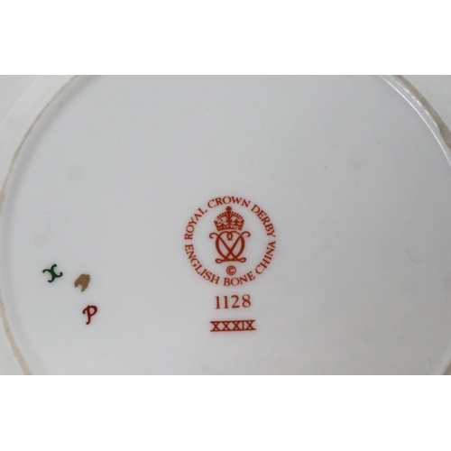 213 - Royal Crown Derby cup and saucer/side plate in the 1128 pattern, largest D: 16 cm, no cracks or chip... 