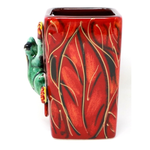 214 - Anita Harris frog vase, signed in gold, H: 13 cm, no cracks or chips. P&P Group 1 (£14+VAT for the f... 