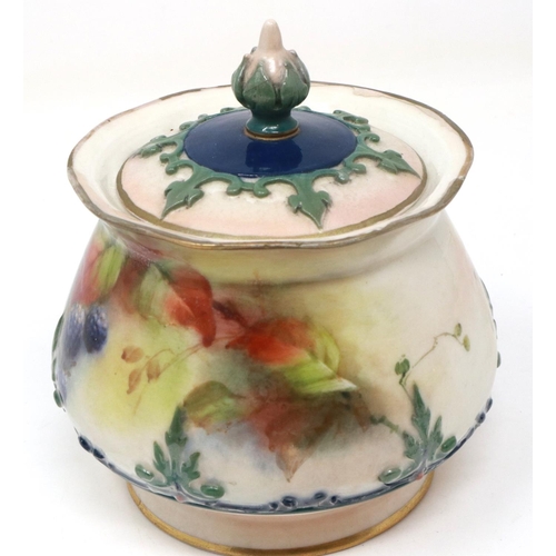 223 - Hadleys Worcester Rose covered pot, H: 10 cm, with damages. P&P Group 1 (£14+VAT for the first lot a... 