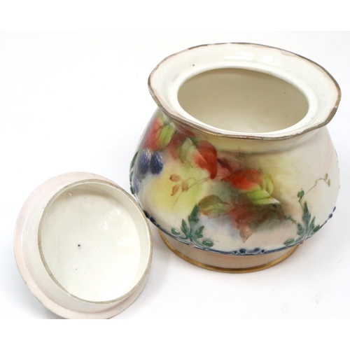 223 - Hadleys Worcester Rose covered pot, H: 10 cm, with damages. P&P Group 1 (£14+VAT for the first lot a... 