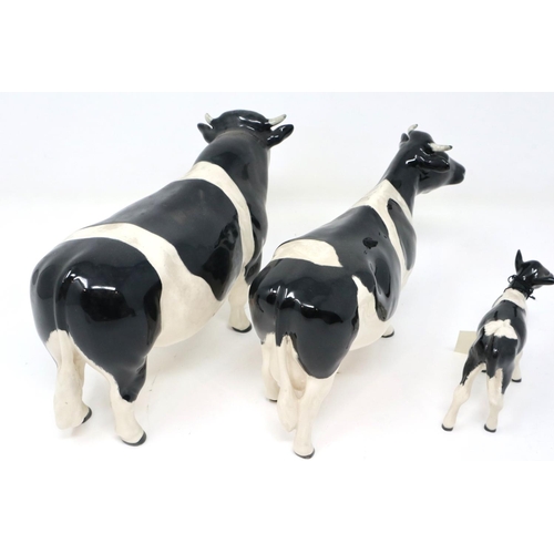 233 - Beswick Hereford bull, cow and calf, largest H: 12 cm, no cracks or chips (3). P&P Group 2 (£18+VAT ... 