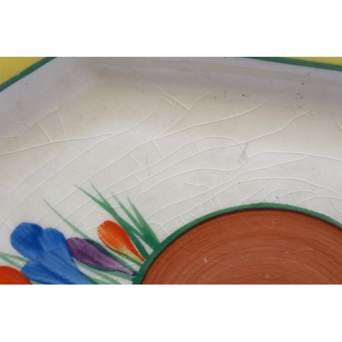 235 - Clarice Cliff Bizarre plate in the Crocus pattern, L: 24 cm, crazing and age wear throughout. P&P Gr... 