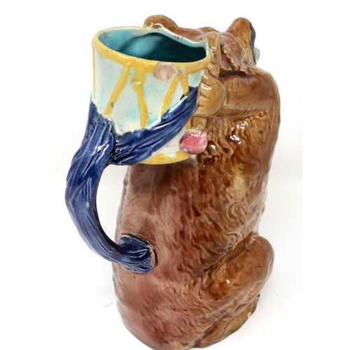 242 - Majolica bear jug, possibly Minton, H: 19 cm, chips to rim otherwise good. P&P Group 1 (£14+VAT for ... 