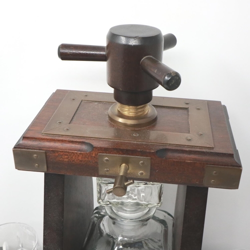 272 - Mahogany brandy  decanter display and two glasses, H: 42 cm. P&P Group 3 (£25+VAT for the first lot ... 