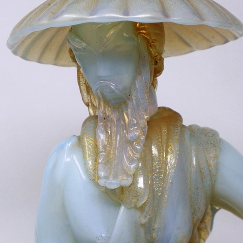 274 - Continental opalescent glass figurine of a Chinese fish seller, with gilt highlights, unsigned, H: 4... 