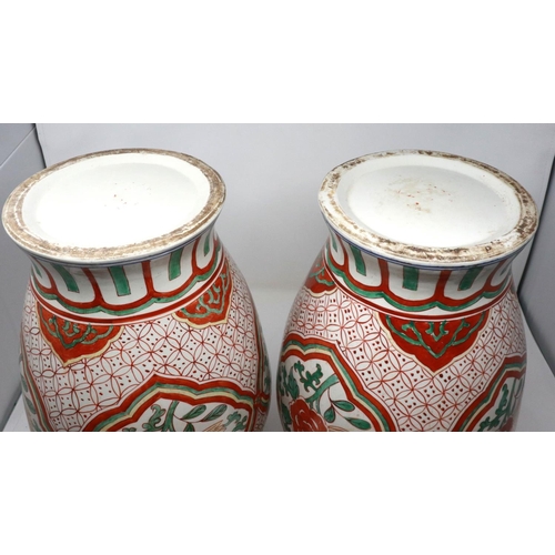 286 - Pair of 19th century Chinese vases, each H: 40 cm, with polychrome decoration, slight wear to paint ... 