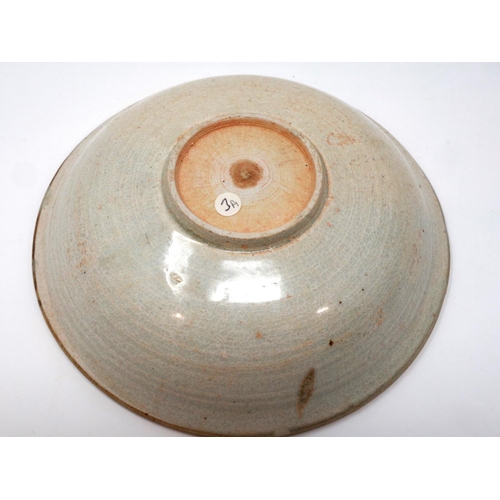 290 - A Han Dynasty terracotta bowl, deep with inverted rim, D: 11 cm, H: 4 cm. Minor losses to the rim. P... 