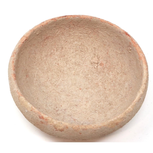 290 - A Han Dynasty terracotta bowl, deep with inverted rim, D: 11 cm, H: 4 cm. Minor losses to the rim. P... 