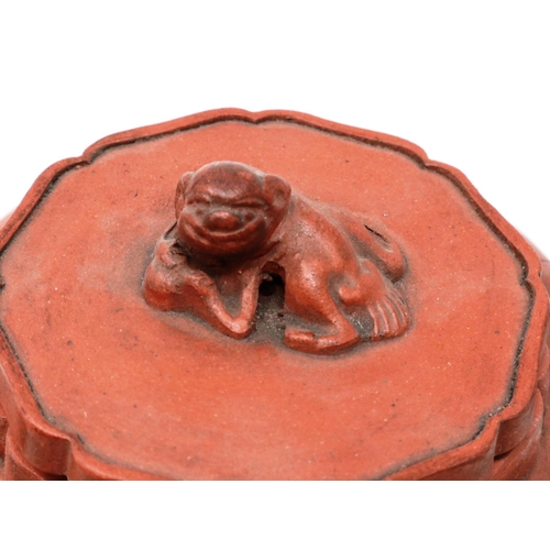 293 - Oriental terracotta teapot, with four character marks to base, H: 14 cm, damage to finial. P&P Group... 