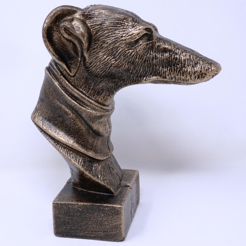 308 - Bronzed cast iron greyhound bust on base, H: 22 cm. P&P Group 2 (£18+VAT for the first lot and £3+VA... 